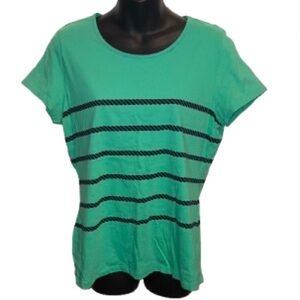 Talbots Green and navy blue Striped Short Sleeve Top size S